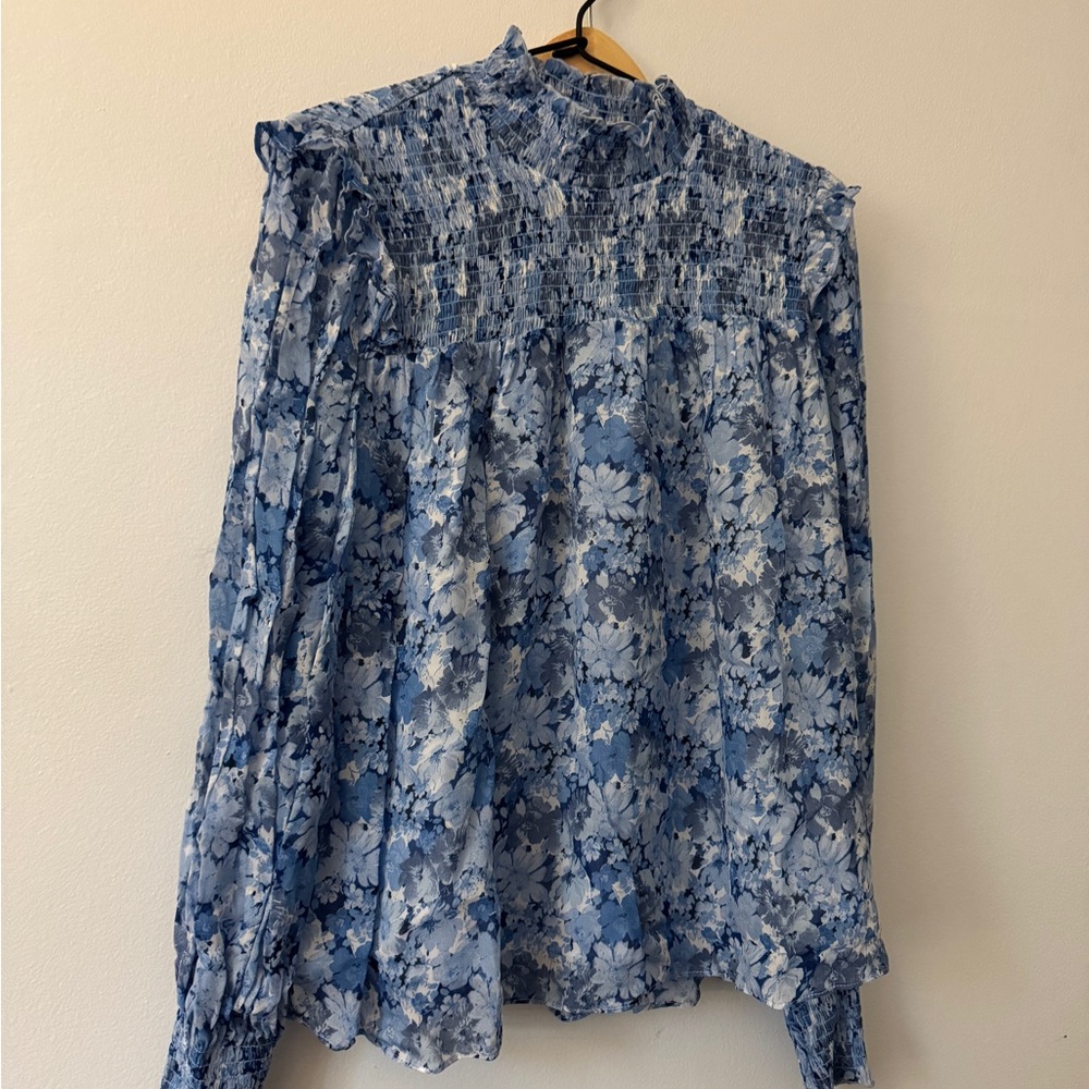 & Other Stories Blue Ruffled Puff Sleeve Blouse